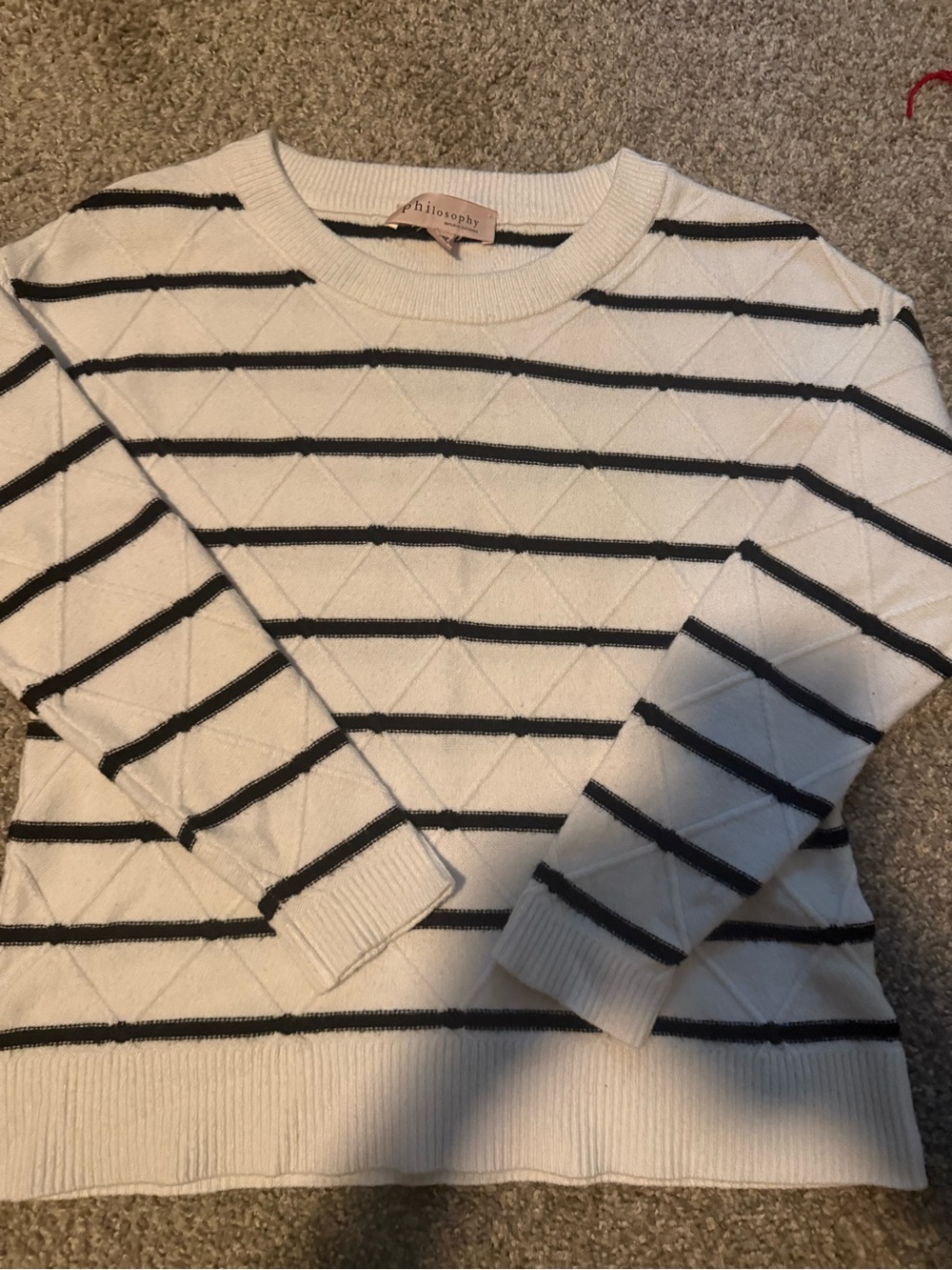 Philosophy White Sweater with Black Horizontal Stripes